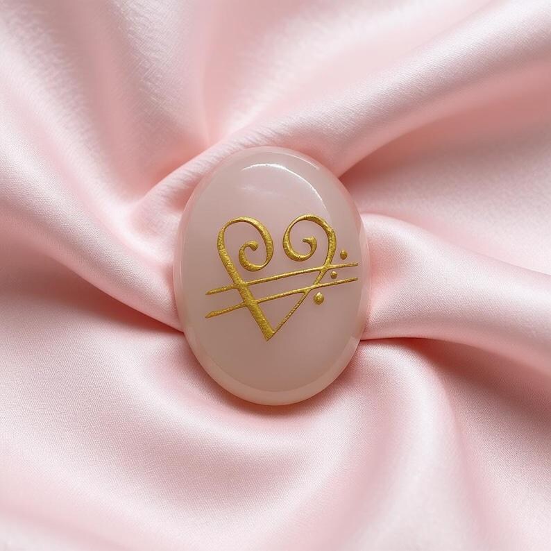 Rose Quartz Love Sigil Crystal with 528 432 111 Frequencies, Healing Palm Stone for Romance, Manifestation, Heart Chakra Activation, Spiritual Energy Work & Meditation Gift