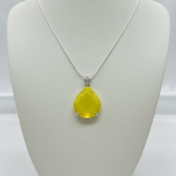 Handmade Yellow Opal Pear Pendant Necklace: Silver Bail, Healing Jewelry