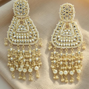 Kundan Polki Dangle Earrings: Gold Plated Indian Bridal Jewelry