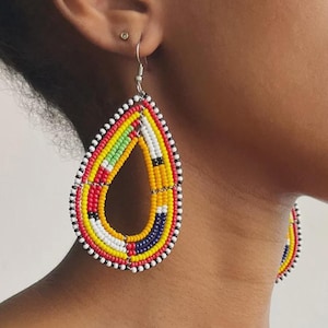 Maasai Beaded Earrings - African Earrings - Handmade Dangle Earrings -  African Beaded Jewelry