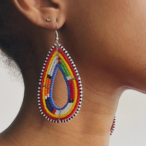 Maasai Beaded Earrings - African Earrings -Handmade Dangle Earrings -  African Beaded Jewelry