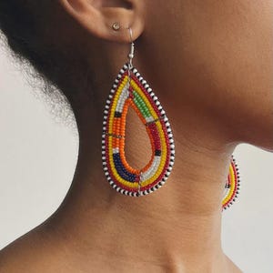 Maasai Beaded Earrings - African Earrings -Handmade Dangle Earrings -  African Beaded Jewelry