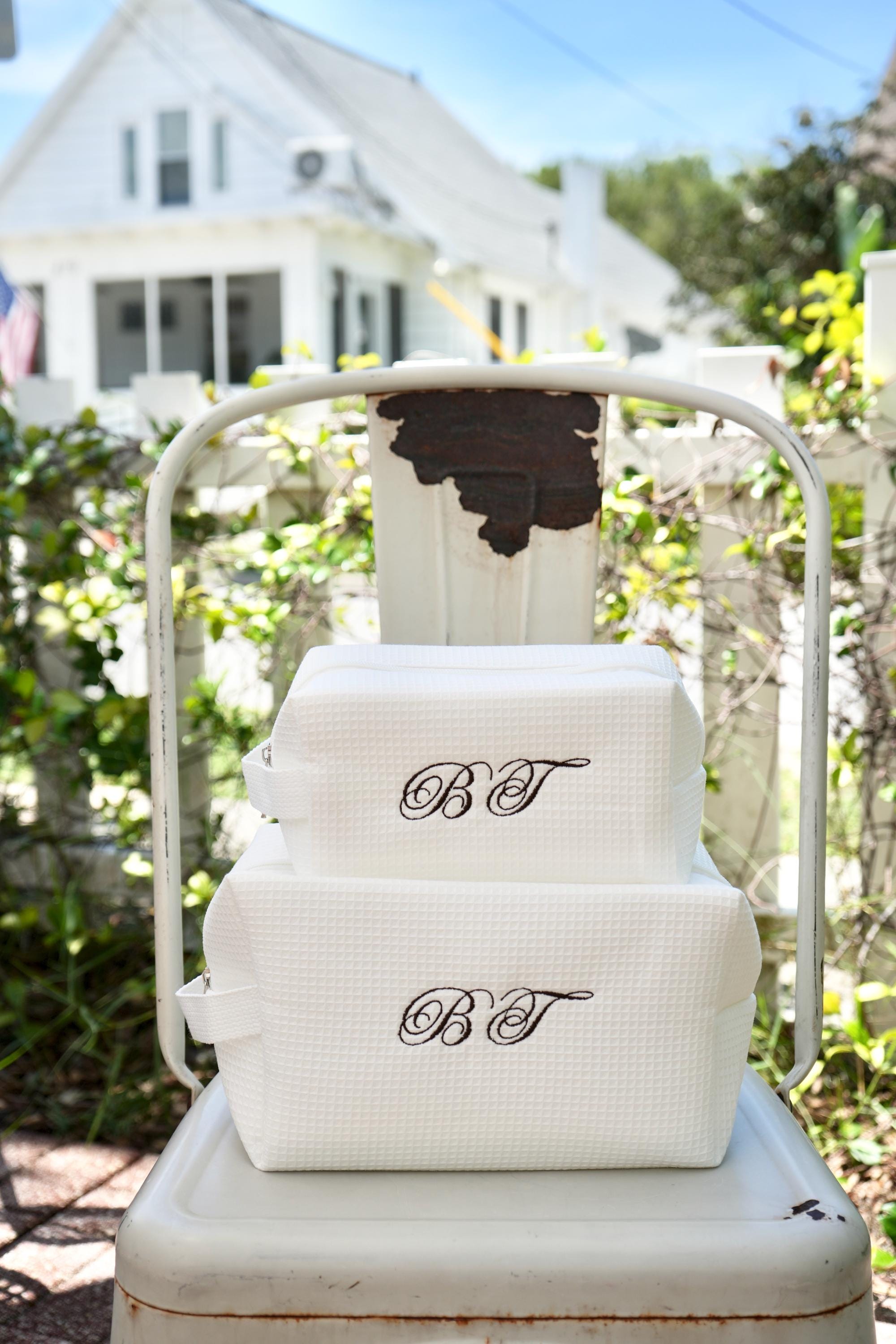 Custom Embroidered Waffle Cosmetic Bag Personalized Monogram Travel Toiletry Pouch Bridal Bachelorette