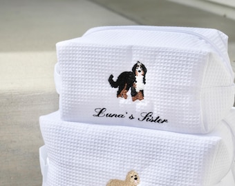 Custom Dog Icon Name Waffle Cosmetic Bag Pouch