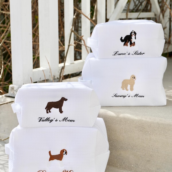 Neceser personalizado con diseño de gofre e icono de perro.
