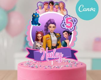 Taarttopper Kpop demonenjagers thema, digitale download, afdrukbaar.