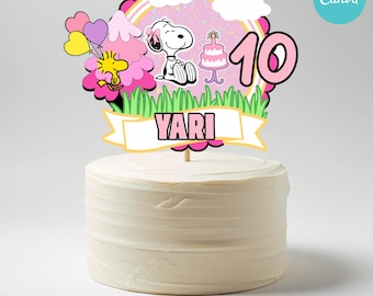 Décoration de gâteau chien dessin animé, décoration de fête d'anniversaire modifiable (téléchargement numérique)