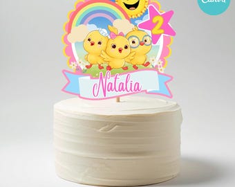 Taarttopper Canticos-thema pollitos, digitale download, afdrukbaar.