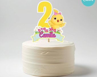 Taarttopper Canticos-thema pollitos, digitale download, afdrukbaar.