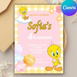 Tweety Bird Birthday Invitation: 5x7 Digital Template (Download)