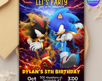 Sonic Shadow Birthday Invitation, Editable Canva Template (Digital Download)