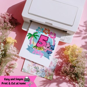 Taarttopper Stitch & Angel-thema, digitale download, afdrukbaar. afbeelding 2