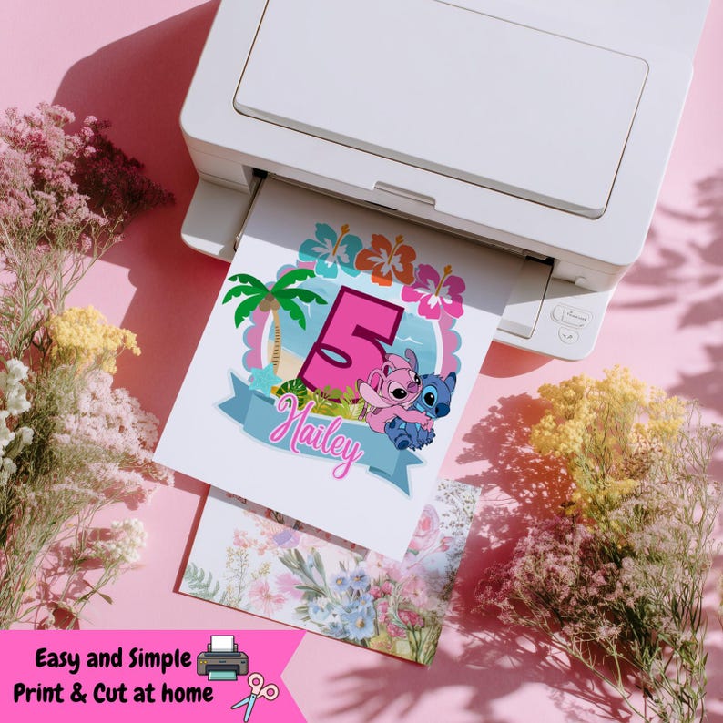 Taarttopper Stitch & Angel-thema, digitale download, afdrukbaar. afbeelding 2