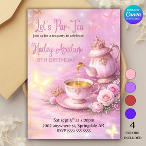 Editable Butterfly Princess Tea Party Invitation, Whimsical Birthday Invite (Digital Download)