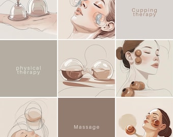 5 Minimalist Cupping Therapy Wall Art | Acupuncture & Wellness Spa Decor | Digital Download | Traditional Healing Physical therapy