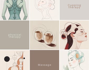 5 Minimalist Cupping Therapy Wall Art | Acupuncture & Wellness Spa Decor | Digital Download | Traditional Healing Printable physical therapy