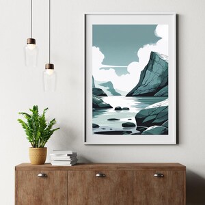 Arte mural con paisajes serenos, pósteres verticales mate para decoración del hogar, impresiones de naturaleza, obras de arte minimalistas, estética nórdica escandinava y tranquila.