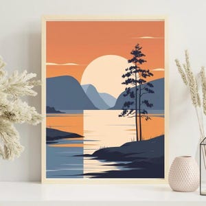 Pósteres verticales mate de atardecer en la montaña, arte mural natural, decoración escénica para el hogar, regalo para amantes de la naturaleza, estilo nórdico escandinavo minimalista.