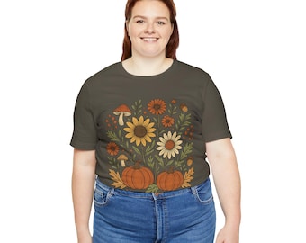 Herbst-Blumen-Grafik-T-Shirt: Erntedank-Kürbis-Design
