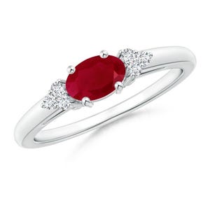 Oval Ruby Ring for Her, Sterling Silver Engagement Ring, Red Gemstone Ring with Sparkling Accents, Elegant Luxury Jewelry Gift