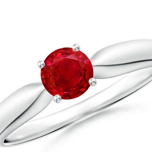 Round Cut Ruby Ring for Her, Sterling Silver Ruby Engagement Ring, Red Gemstone Ring, Elegant Band, Luxury Jewelry Gift