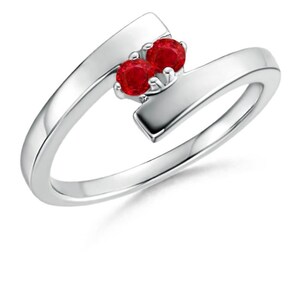 Ruby Ring for Her, Sterling Silver Red Gemstone Ring, Two Stone Ring, Elegant Open Band Jewelry, Luxury Gift for Her