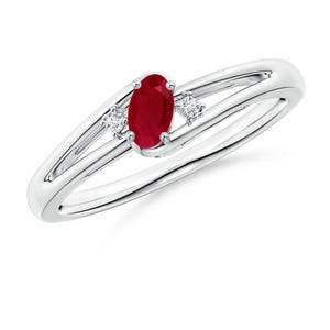 Oval Ruby Ring for Her, Sterling Silver Engagement Ring, Red Gemstone Ring with Sparkling Accents, Elegant Luxury Jewelry Gift