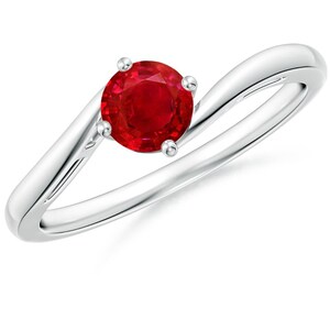 Round Cut Ruby Ring for Her, Sterling Silver Solitaire Ring, Red Gemstone Engagement Ring, Elegant Luxury Jewelry Gift