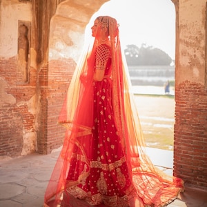 bridal dupatta, red wedding veil, Indian bridal dupatta, lehenga dupatta, desi wedding accessories, bridal wear