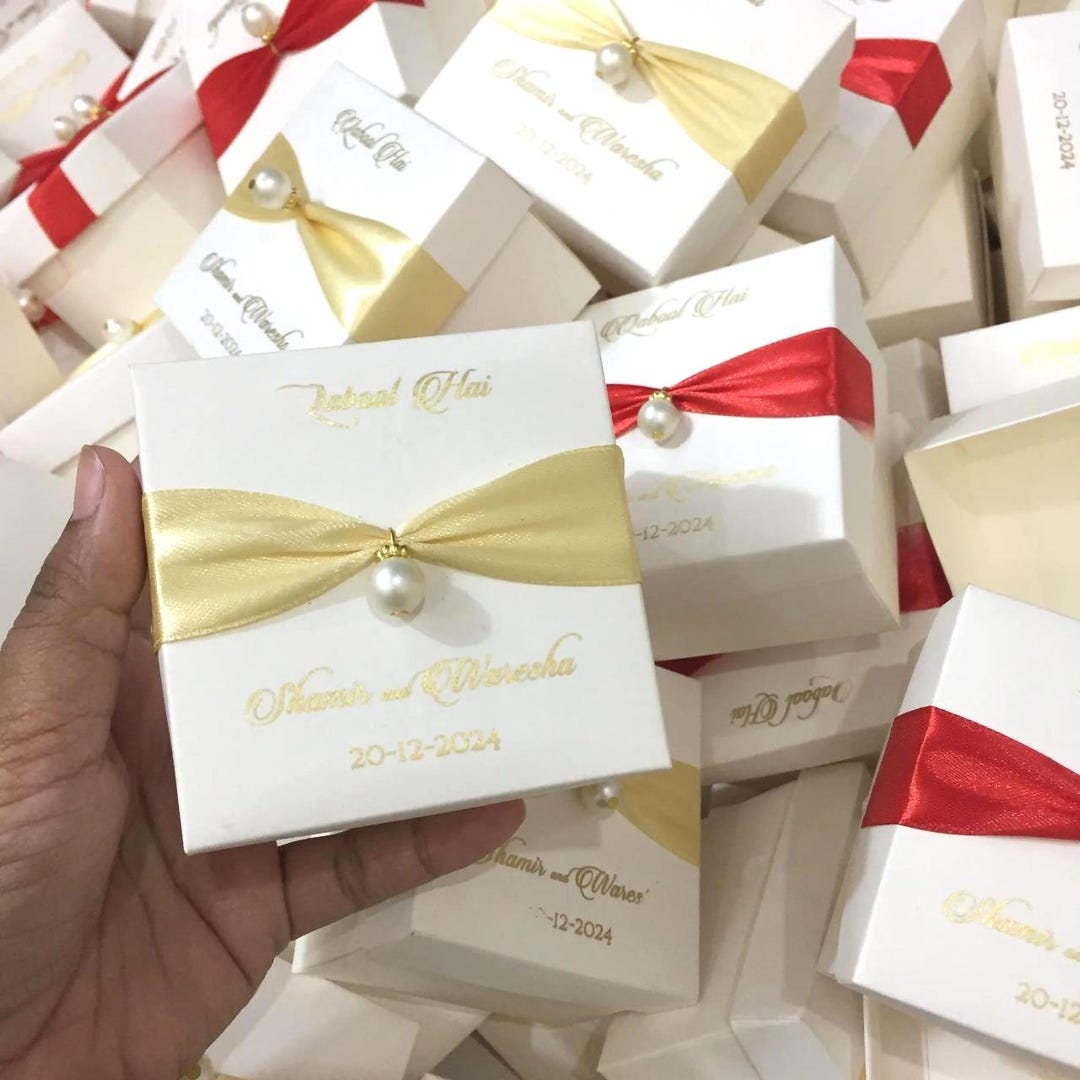 Luxury Wedding Favor Gift Boxes With Pearl & Satin Ribbon – Custom ...