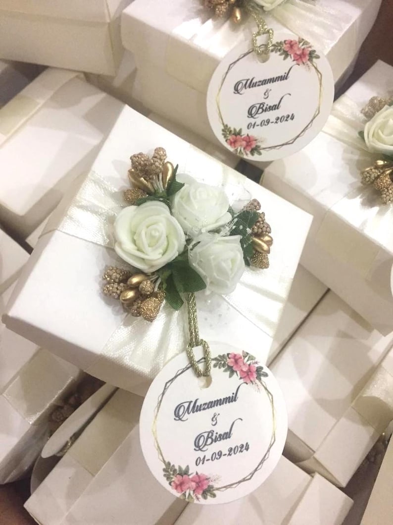 Luxury White Floral Nikkah Favor Box | Personalized Wedding Bid Box ...