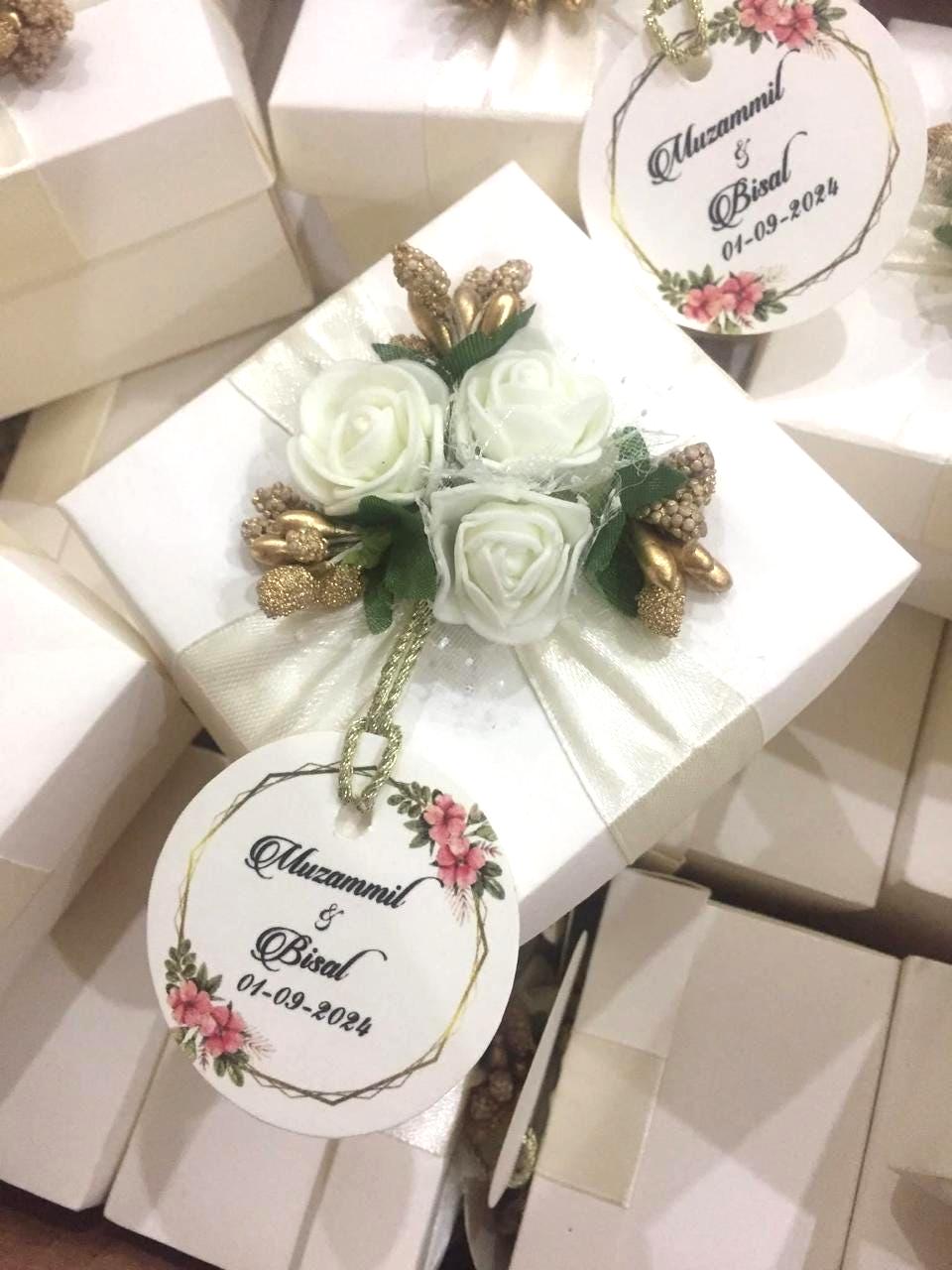 Luxury White Floral Nikkah Favor Box | Personalized Wedding Bid Box ...
