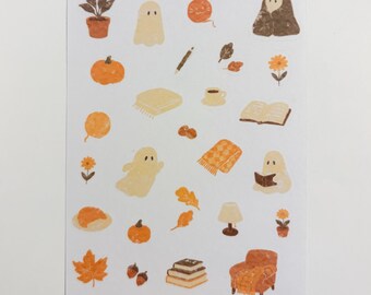 Pegatinas de fantasmas: Hoja de pegatinas washi mate de otoño acogedor