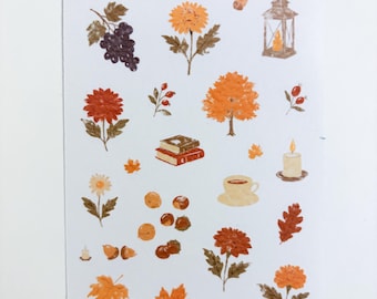 Hoja de pegatinas de otoño: papel mate o washi, diario de otoño