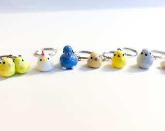 Handmade Bird Keychain – Polymer Clay Charm, Pigeon, Budgie, Chicken & Magnetic Bird Pair