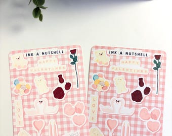 Hoja de pegatinas mate o washi de San Valentín: pegatinas para diario de amor