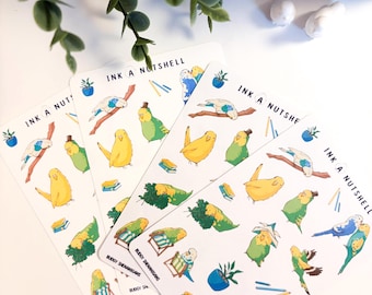 Pegatinas de periquitos – Acabado mate o papel washi, ideal para un divertido diario de periquitos.