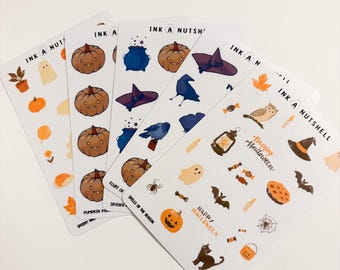 Pack de pegatinas de Halloween: 5 hojas de pegatinas (mate o washi) para diario.