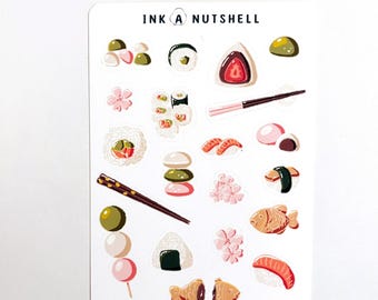 Pegatinas de comida japonesa: Hoja de pegatinas mate o washi de Sakura Bites para llevar un diario