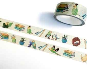 Cinta Washi con diseño de periquitos: Periquitos de primavera para diarios y álbumes de recortes.