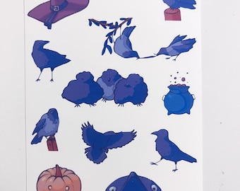 Pegatinas de cuervo (mate o washi), para diario de Halloween