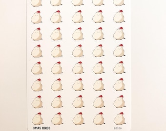 Christmas Bird Stickers: Long-Tailed Tits in Hats - Matte Sticker Sheet