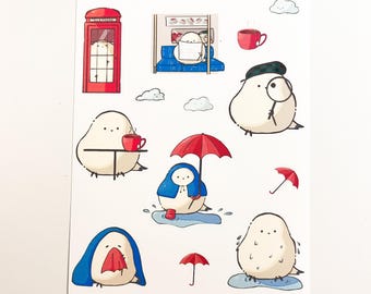 London Bird Matte Sticker Sheet: So This Is London Long-Tailed Tits Journaling Stickers
