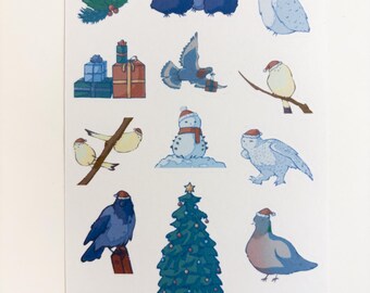 Hoja de pegatinas navideñas de invierno: papel mate o washi, diario invernal - Bailando en la nieve