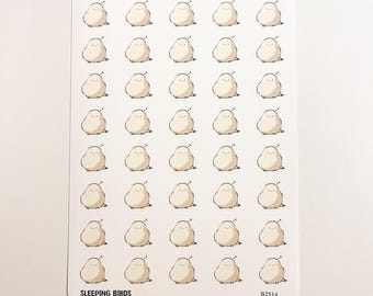 Sleeping Bird Matte Sticker Sheet: Sleeping Long-Tailed Tits Journaling Stickers