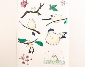 Winter Fun 2 Bird Matte Sticker Sheet: Long-Tailed Tits Journaling Stickers