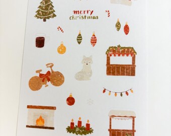 Hoja de pegatinas navideñas de invierno: papel mate o washi, diario de invierno - Happy Giving