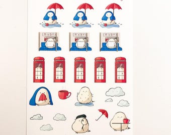 London Bird Matte Sticker Sheet: So This Is London - Mini Long-Tailed Tits Journaling Stickers