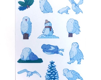 Hoja de pegatinas navideñas de invierno: papel mate o washi, diario de invierno - Aventuras nevadas