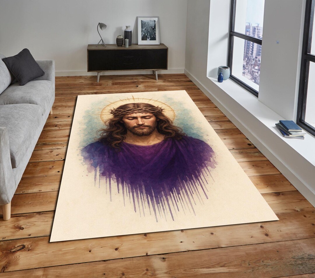 Jesus Rugs Graphics Watercolor Jesus Portrait Rug | Christian Spiritual Decor - Etsy